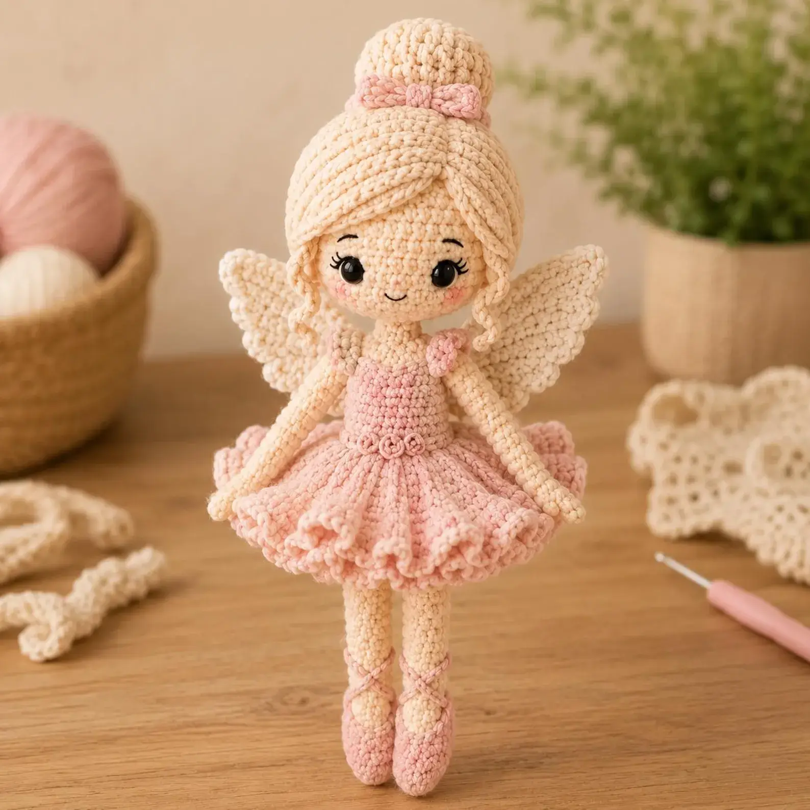 Handmade Crochet Fairy Doll, Cute Pink Fairy Doll, Kawaii Room Decor, Nursery Decor, Magical Gift for Girls