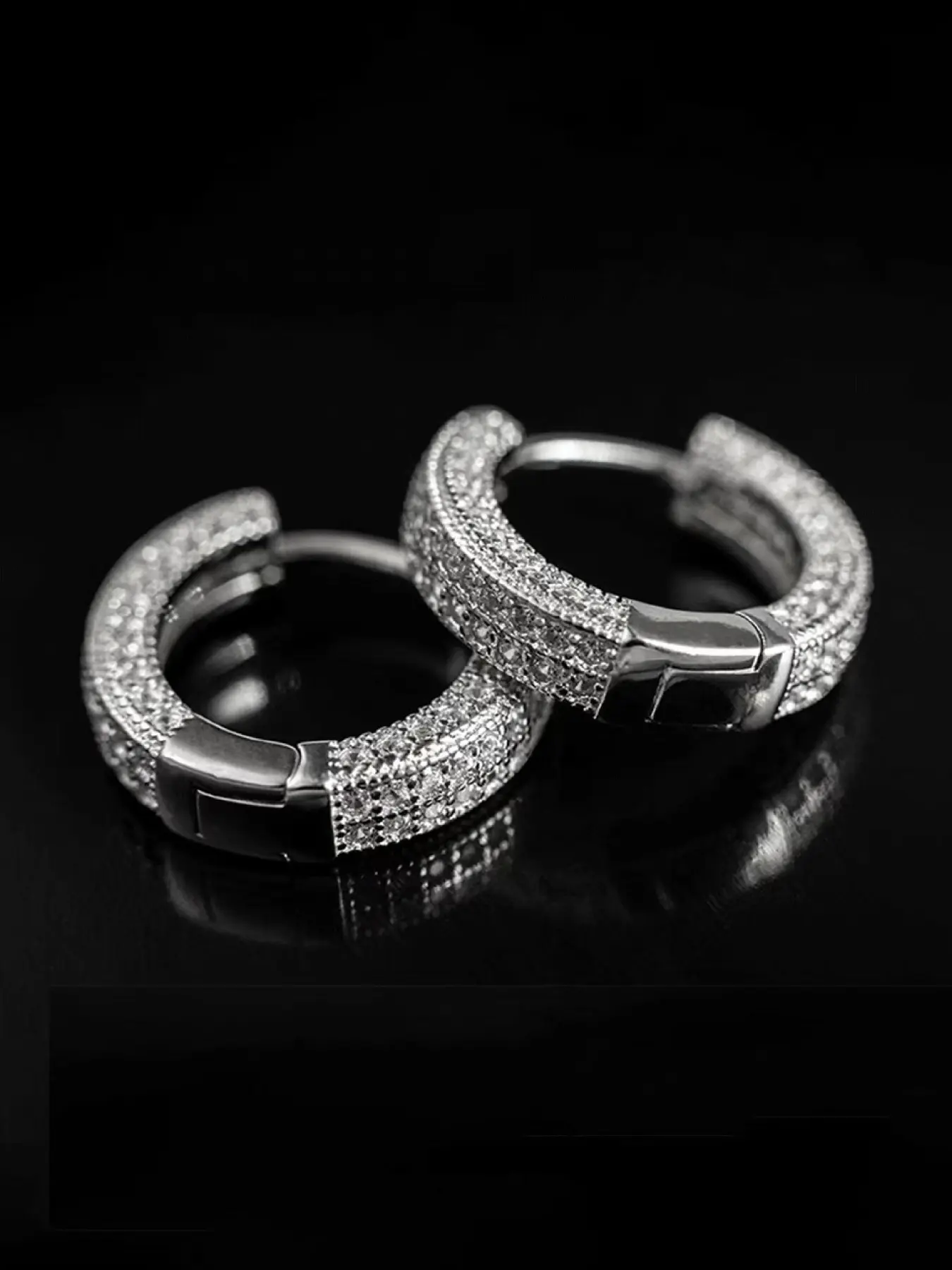 Men's Hip Hop Style Unisex Hoop Earrings, Elegant Design with Mirrored Cz, Copper Plated Silver Color and, All Seasons Fashion, Stylish Jewelry, Statement Earrings, Versatile Earrings, Cubic Zirconia, Statement Hoops Earrings