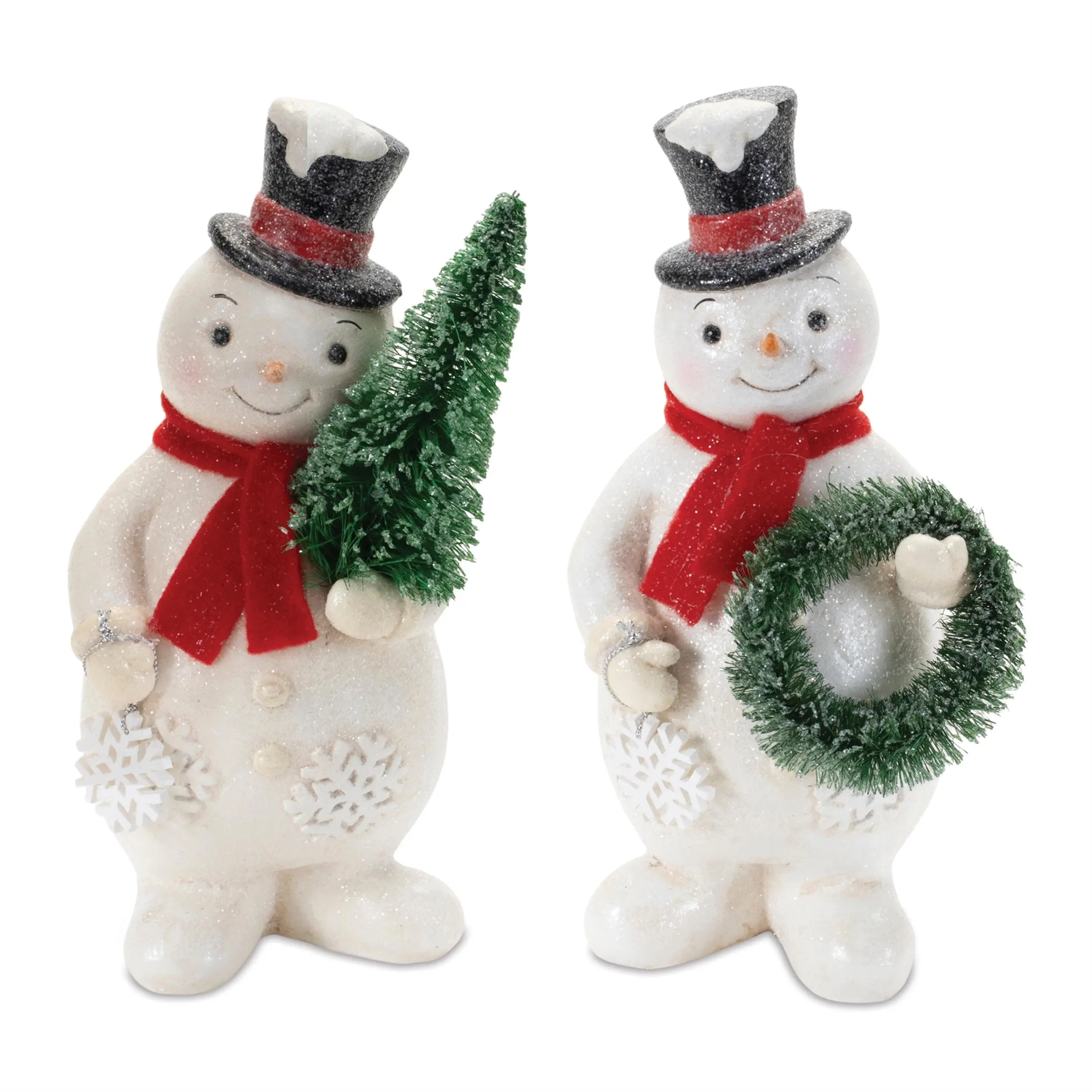 Traditional Glittered Snowman Figurine (Set of 2)