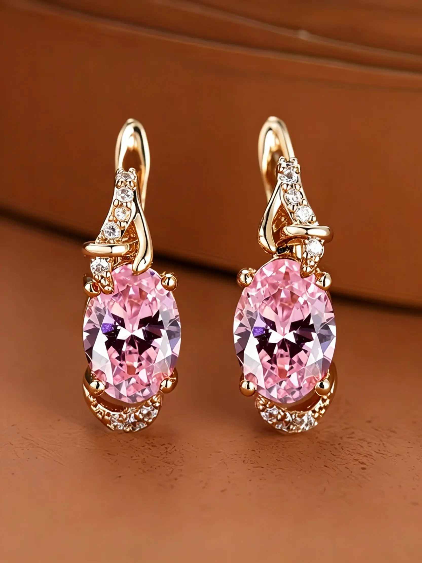 Elegant Oval Zircon Earrings, Vintage Copper Baroque Design, All-Season Jewelry Gift, Charming Bridal Accessory, Safe for Kids