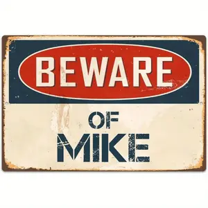 Classic Retro Metal Caution Sign Prop - Mike Design, Style 1, 20x30cm/8x12inch Home Decor Plaque VS708