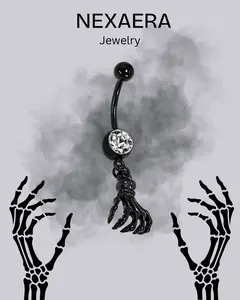 BlackOut Navel Single Gem With Skeleton Hand 14g 7/16"