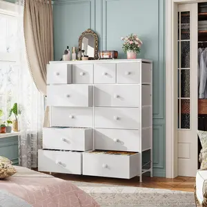 【New Size Available】RaybeeFurniture Tall Dressers for Bedroom with 12 Drawers, Fabric Storage Dressers & Chests of Drawers, Sturdy Metal Frame, Wood Top, Closet, Entryway, Bedroom Furniture