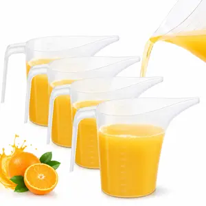 4 Pack 1000ml Plastic Measuring Cup Pitcher with Long Spout & Funnel Top, Large Capacity Easy Pour Mixing Cup for Baking, Cooking Oils, Watering Plants, Resin Epoxy, Liquid Dispensing