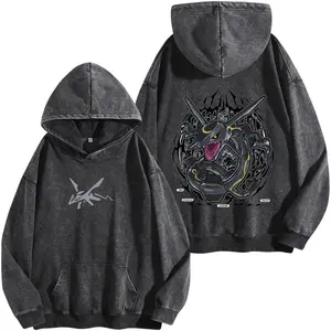 "Rayquaza" Vintage Unisex Oversize Anime Manga Acid Hoodie Heavyweight Cotton T-shirt, graphic tee,anime lover , outfits men Clothes Menswear
