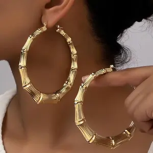 Bamboo Earrings for Women 90s Outfits for Women Large Gold Bamboo Hoop Earrings Hip Hop 80s 90s Jewelry Gifts Party Custom Accessories