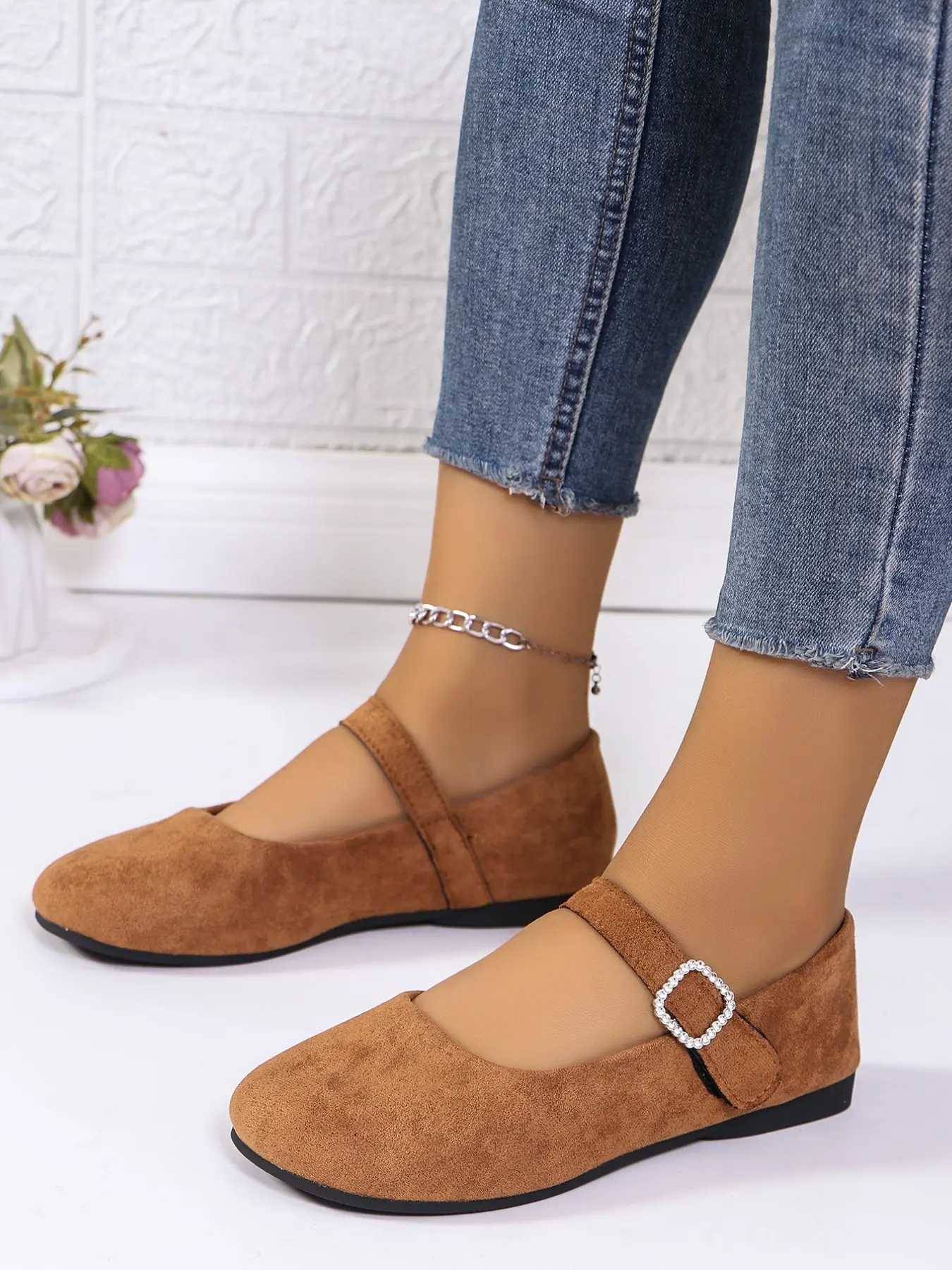 Women's Square Toe Thick Sole Mary Jane Shoes, Comfortable Ankle Strap Design, PU Leather Upper, Rubber Sole, All-Season Wear