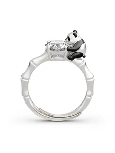 Adjustable Cute Panda Ring with 1 Carat Zircon, Color-Plated Creative Women's Jewelry, Luxury Gift for Valentine's Day, Birthday, Best Friend