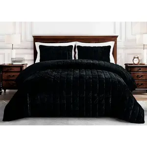 CHEZMOI COLLECTION Piers Double Square Stitched Distressed Velvet Quilt Set - Luxurious Reversible Bedding Set with Sophisticated Design & Vintage Charm