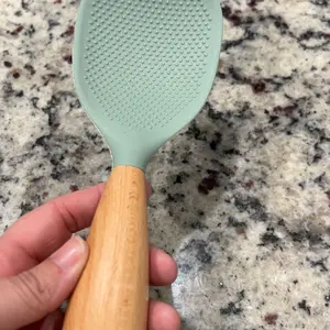 Silicone Spoon with Wooden Handle, 1 Count Heat-Insulation & Heat-Resistant Spoon for Rice Cooker, Practical Kitchen Tool for Home & Restaurant, Kitchen Cooking Accessories