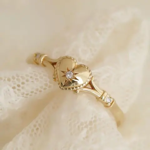 Vintage Star & Heart Design Ring, Artificial Gemstone Ring, Artificial Zircon Decor Ring for Women, Jewelry for Party Daily Decor, Cubic Zirconia Designs, Vintage Rings, Copper Inlaid Zircon, Elegant Ring