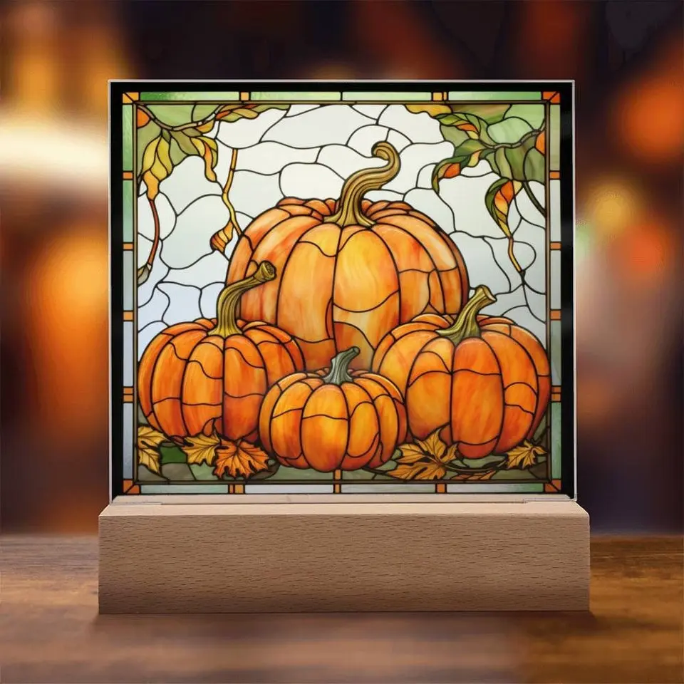 Stained Glass Pumpkin Acrylic Plaque and Nightlight, Halloween Plaque, Fall Decor, Halloween Decor, Pumpkin Picture