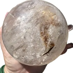 Blissful Crystals Clear Crystal Quartz & Golden Healer Sphere 93.6 mm for Meditation Home Decor Healing Energy