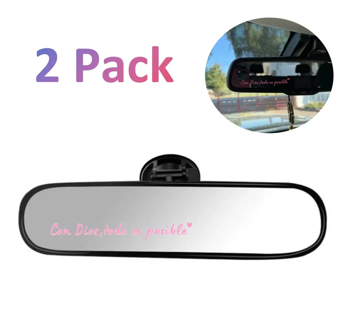 Con Dios Todo Es Posible 2-Pack Vinyl Decal Rearview Mirror Stickers, Spanish Greeting Automotive Decoration, Car Decorations Interior Accessory Supplier Decal For Cars