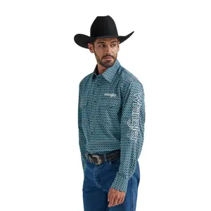 Wrangler Men's Logo Geometric Print Navy Button Down Shirt 112337440