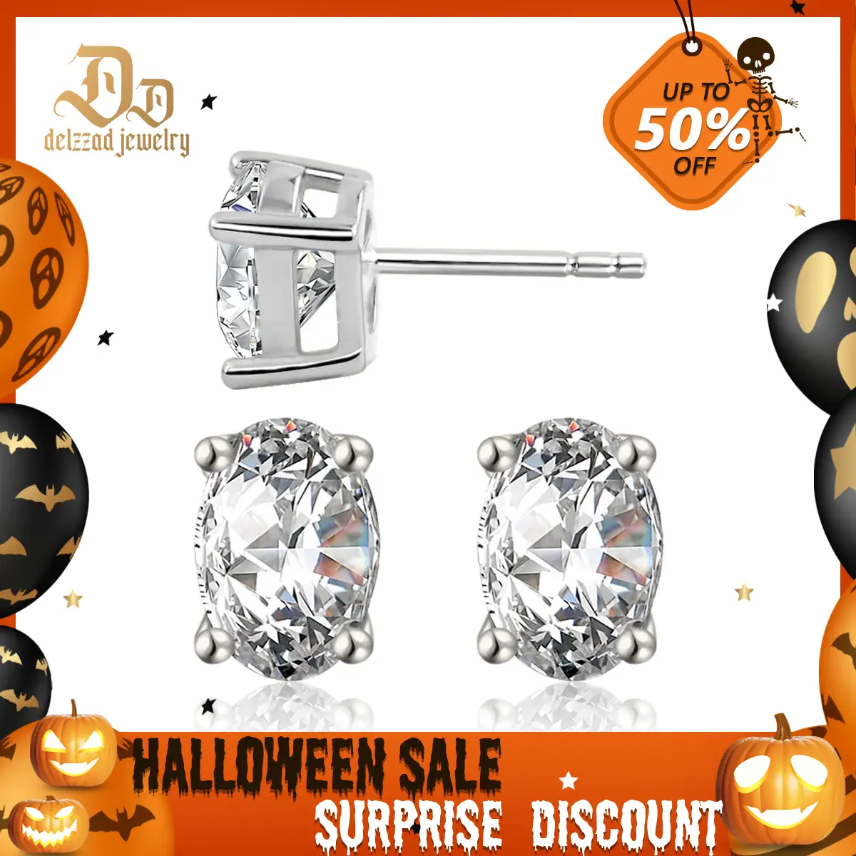 Delzzad S925 Oval Cut Synthetic Moissanite Stud Earrings Gift For Men Women