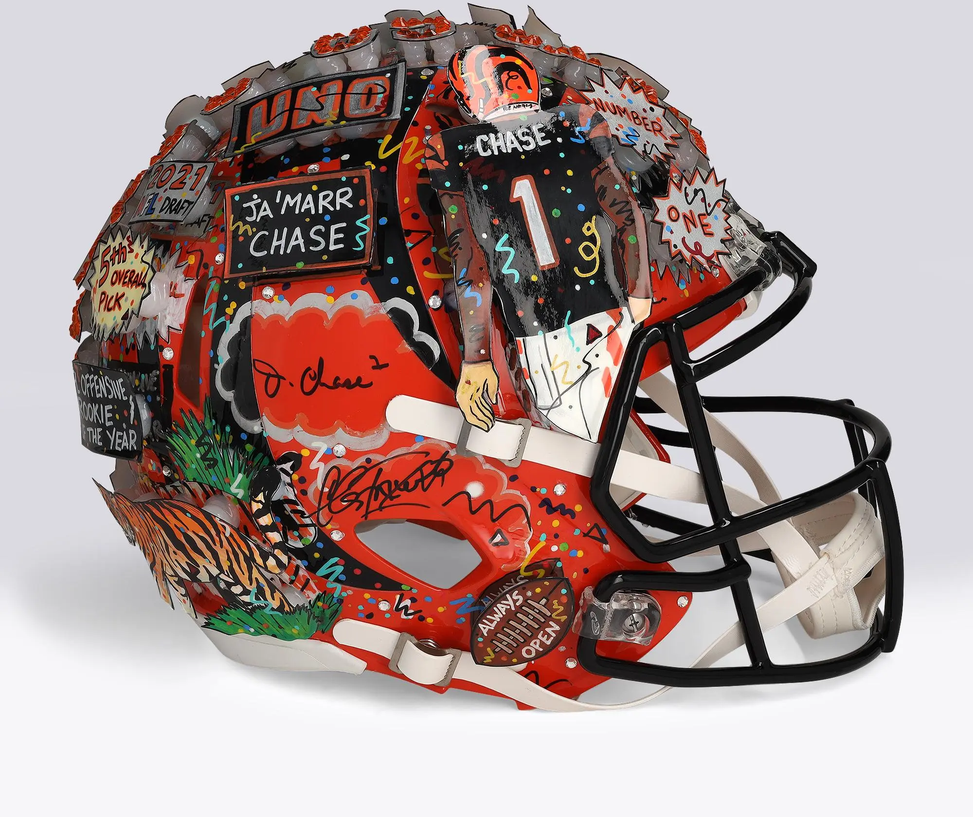 Ja'Marr Chase Cincinnati Bengals Autographed Riddell Speed Authentic Helmet - Art by Charles Fazzino - WN55916243 - Fanatics Authentic Certified