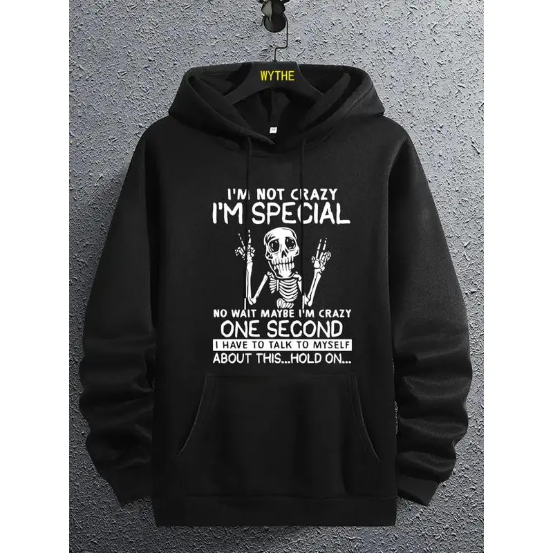 Men's Skeleton-Ghost Print Hoodie - Sexy Menswear Tops, Unisex Regular Fit, Drawstring Pocket, Soft Fabric, Casual Sweatshirt for Fall Daily Wear, Halloween Party Cool Weather Streetwear, Thanksgiving, Easter, Valentines Day, Outdoors, Graphic, Fashion, L