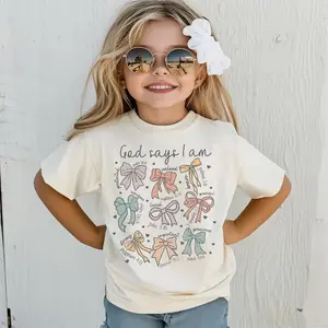 Christian Shirt for Girls, God Says I Am Girl Bible Verse, Bow Religious Shirt for Children, Kids Sunday School Apparel, Jesus God Gifts