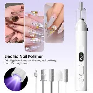Cordless Electric Nail Drill with UV Lamp, USB Rechargeable Manicure Pedicure Kit, 5 Drill Bits, LED Light, Nail Polishing & Gel Curing Tool for Home Salon Use, Perfect gift for Valentine's Day & Mother's Day