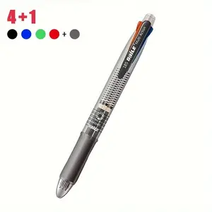 A 5-in-1 colored ballpoint pen: 4 colors + 1 mechanical pencil with eraser - Office stationery writing supplies Retractable Clicker Pens