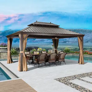 PURPLE LEAF Outdoor Hardtop Gazebo for Garden Bronze Double Roof Aluminum Frame Pavilion