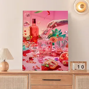 Pink Party Cocktail Diamond Painting Kit - Dice & Fruit Rhinestone Art, Full Drill DIY Craft for Bar & Bedroom Wall Decor