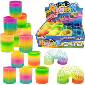 12 Pack Magic Rainbow Springs Classic Novelty Colorful Rainbow Toy Assorted Bulk Birthday Party Favors Bag Fillers Gift for Kids (1 Dozen) (3 Inches)
