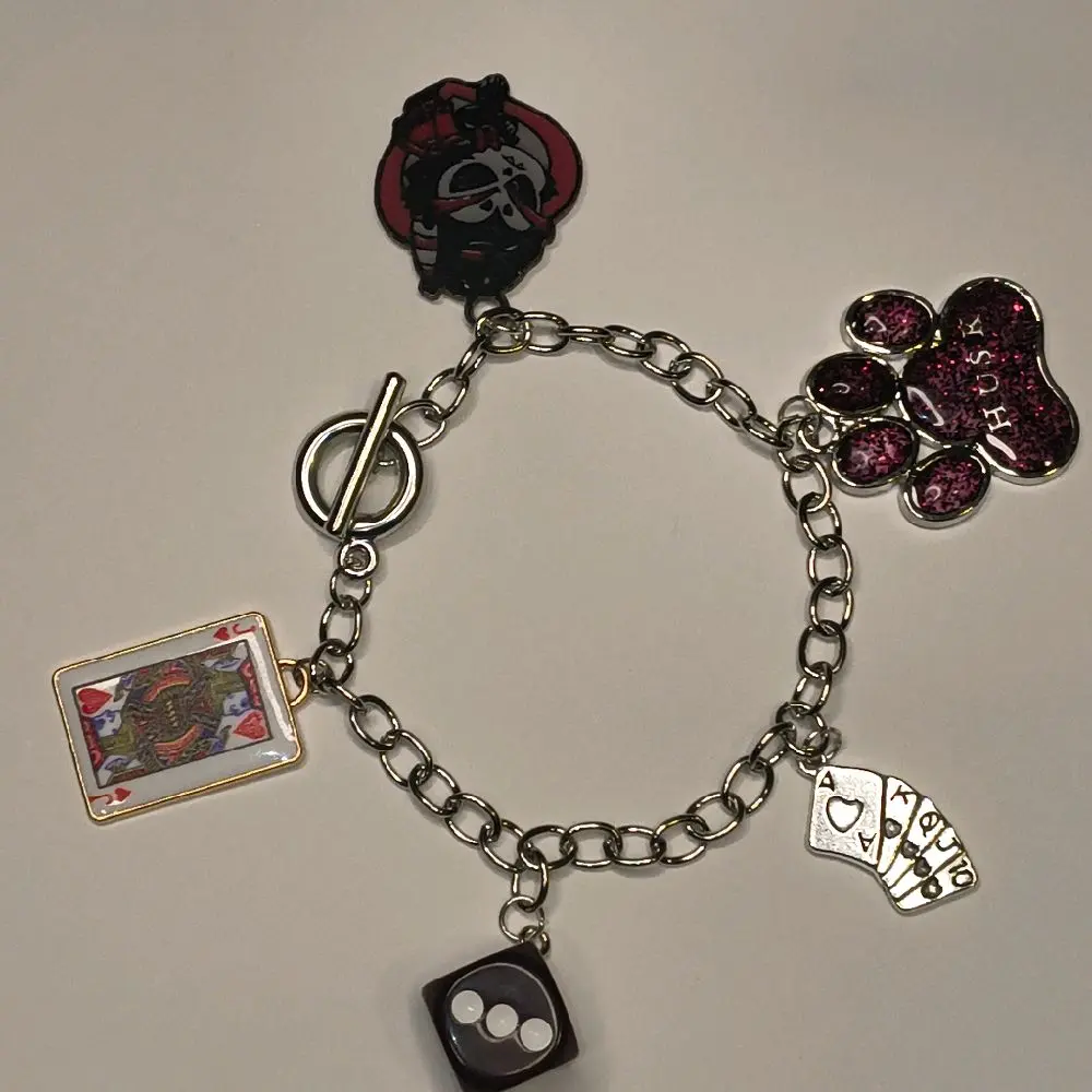 Character Inspired Charm Bracelet with Poker Card Dice and Glitter Charm for Unique Style