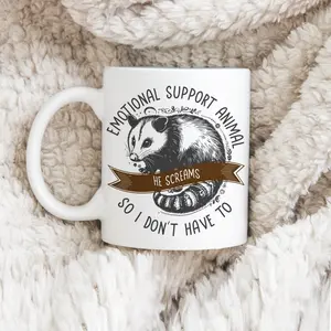 Funny Opossum Ceramic Mug 11oz, possum mental health social anxiety possum gift for best friend, raccoon cute rat coffee cup, introvert pets