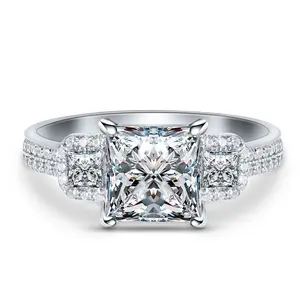 2.0 CT Princess Cut Synthetic Moissanite Ring in 925 Sterling Silver D Color VVS1 for Women Engagement Wedding Anniversary Gift Fine Jewelry