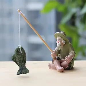Whimsical Resin Fishing Old Man Statue, Fantasy Garden Miniature Ideal for Outdoor Ponds and Bonsai, Durable and No Power Required, Exterior Decorative Statues, Garden Sculptures Statues
