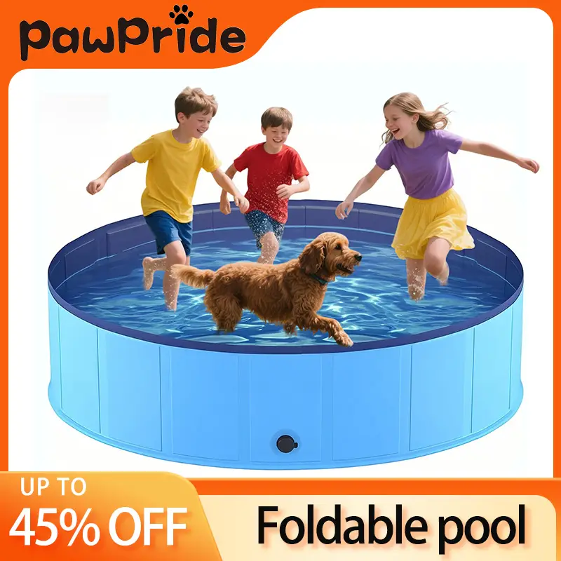 INSTANT COOL! Foldable Pet Pool with Non-Slip Bottom | For Dogs, Cats & Kids! cooling mat for dog,Backyard/Beach Ready | Gray/Blue - Flash Sale Ends