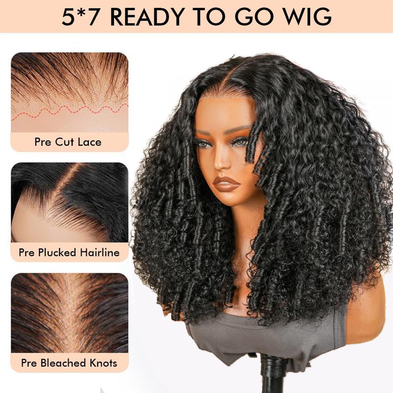 Alipearl Hair 250% Density Spiral Curl Kinky Curly 5x7 Lace Closure Glueless Wigs Pre Styled Pre Cut Lace Wigs Human Hair Beginners Friendly Glueless Wig