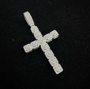 18k Gold/White Gold Cluster Cross Diamond Luxury ICED-OUT Pendant Necklace