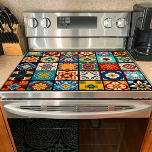 1PC heat insulation pad Colorful Moroccan Tile Felt Heat Resistant Mat - Non-Slip Washable Dust-Proof Kitchen Decor Pad for Stove, Table, Washer, Fridge, Bathroom & Appliances