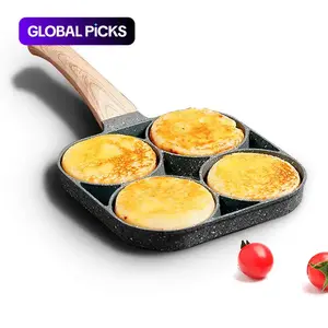 4-hole Non-stick Frying Pan - Household Egg Skillet with Wooden Handle - Easy-to-Clean Small Frying Skillet for Home Kitchen - Nonstick Cooking Tools, Ideal Birthday Gift # GLOBAL PICKS