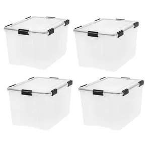 IRIS USA Clear Weathertight 74 Quart Buckle Down Storage Box Container, (4 Pack)