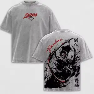 Men's Zaraki Kenpachi Bankai Figure Graphic T-Shirt, Bleach Anime Soul Reaper Samurai Tee, Dark Manga Streetwear Gift For Fans