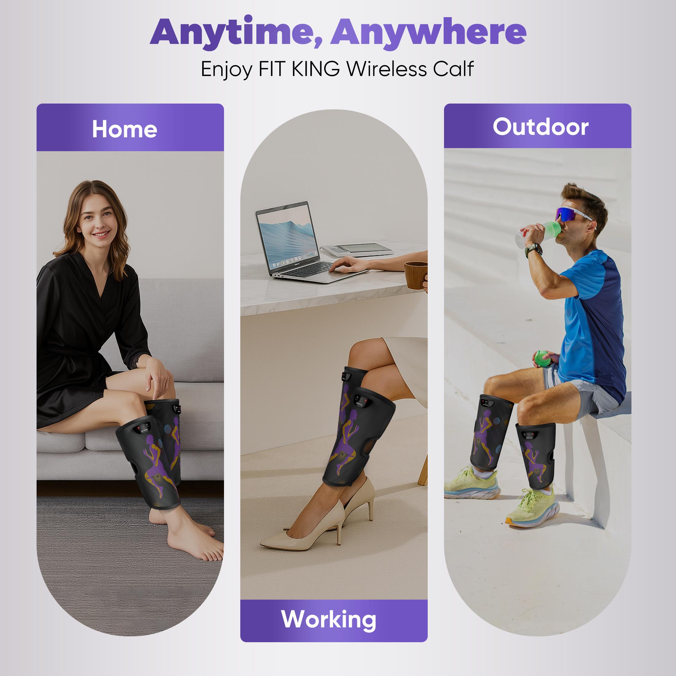 FIT KING Adjustable Rechargeable Cordless Leg Massager with Heat, Air Pressure Calf Massager for Daily Pain Relief, Ideal Gift for Mom, Dad, Women & Men (FSA/HSA Eligible)