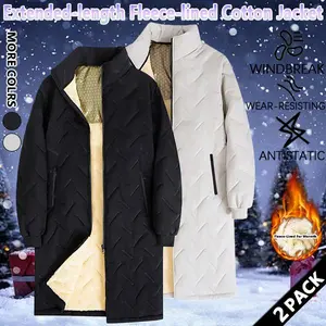Men's 2-Pack Plain Solid Color Zip-Up Stand Collar Mid-Length Menswear Top - Lamb's Wool Lined, Regular Fit, Long Sleeve Stylish Casual Fleece Jacket for Autumn Winter Everyday Wear