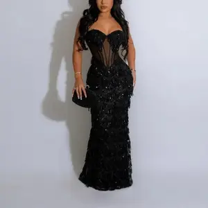 Sequined party dress fashion suspenders hip A-shaped skirt women Formal Womenswear Basic Black
