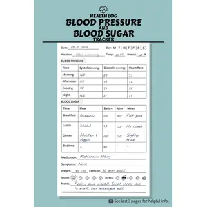 Health Log Blood Pressure and Blood Sugar Tracker: Record and track daily blood pressure, blood sugar, notes, symptoms, weight, exercise, mood, stress, and doctor appointments. Paperback – July 15, 2024