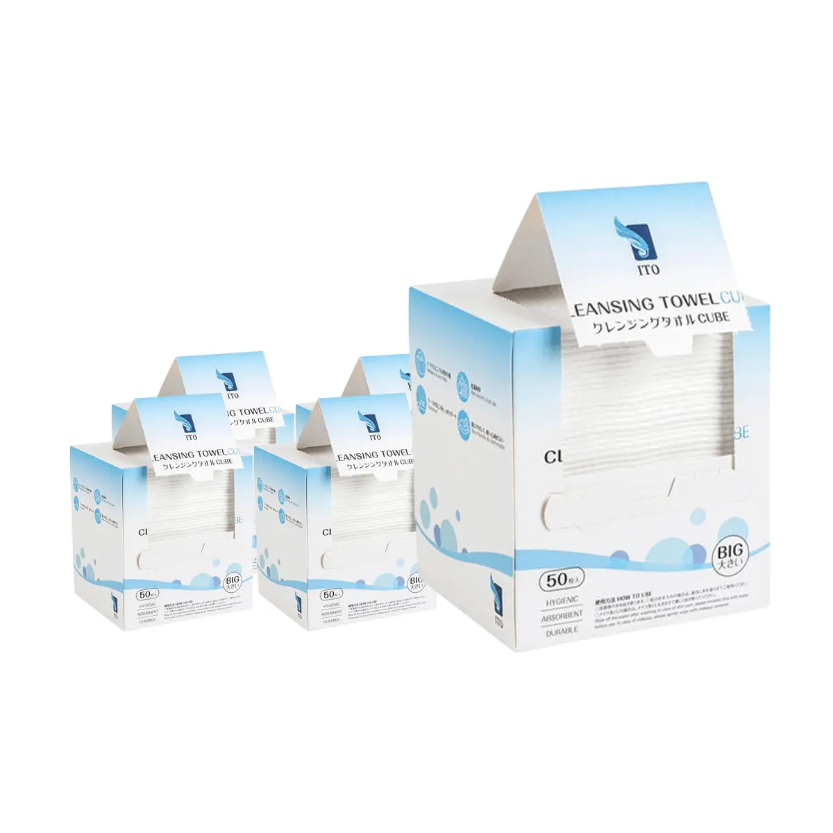 ITO Japan Daily Gentle Facial Cleansing Towels - 5 Pack (250 Count), Thick Cotton Soft Wipes, Dry & Wet Use, Sensitive Skin Friendly, 0% Fluorescent Agent, 225x250mm