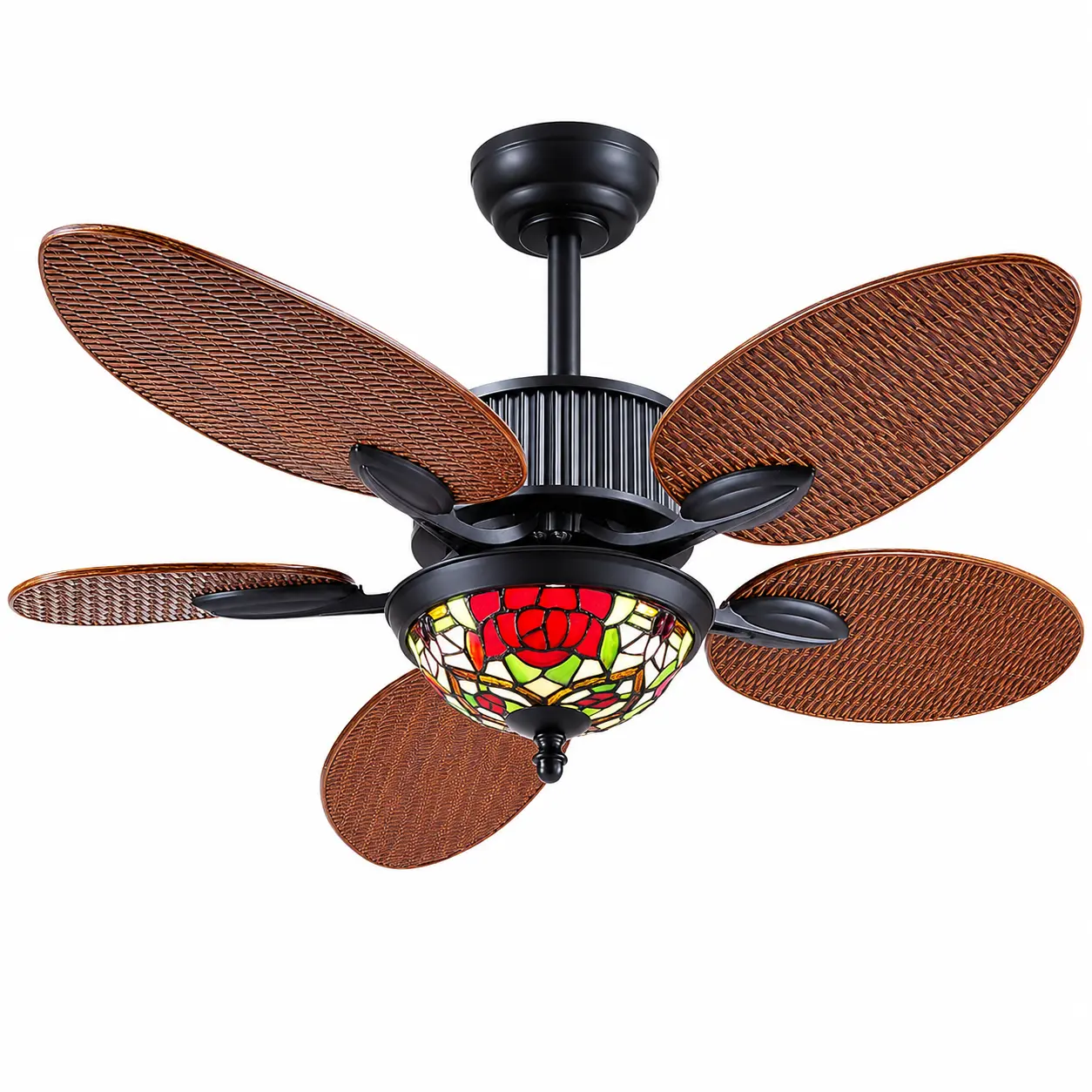 50 in Tropical Ceiling Fan with Tiffany Style Glass Light Vintage Chandelier Design Quiet DC Motor Reversible Remote and App Control for Living Room Hotel and Foyer