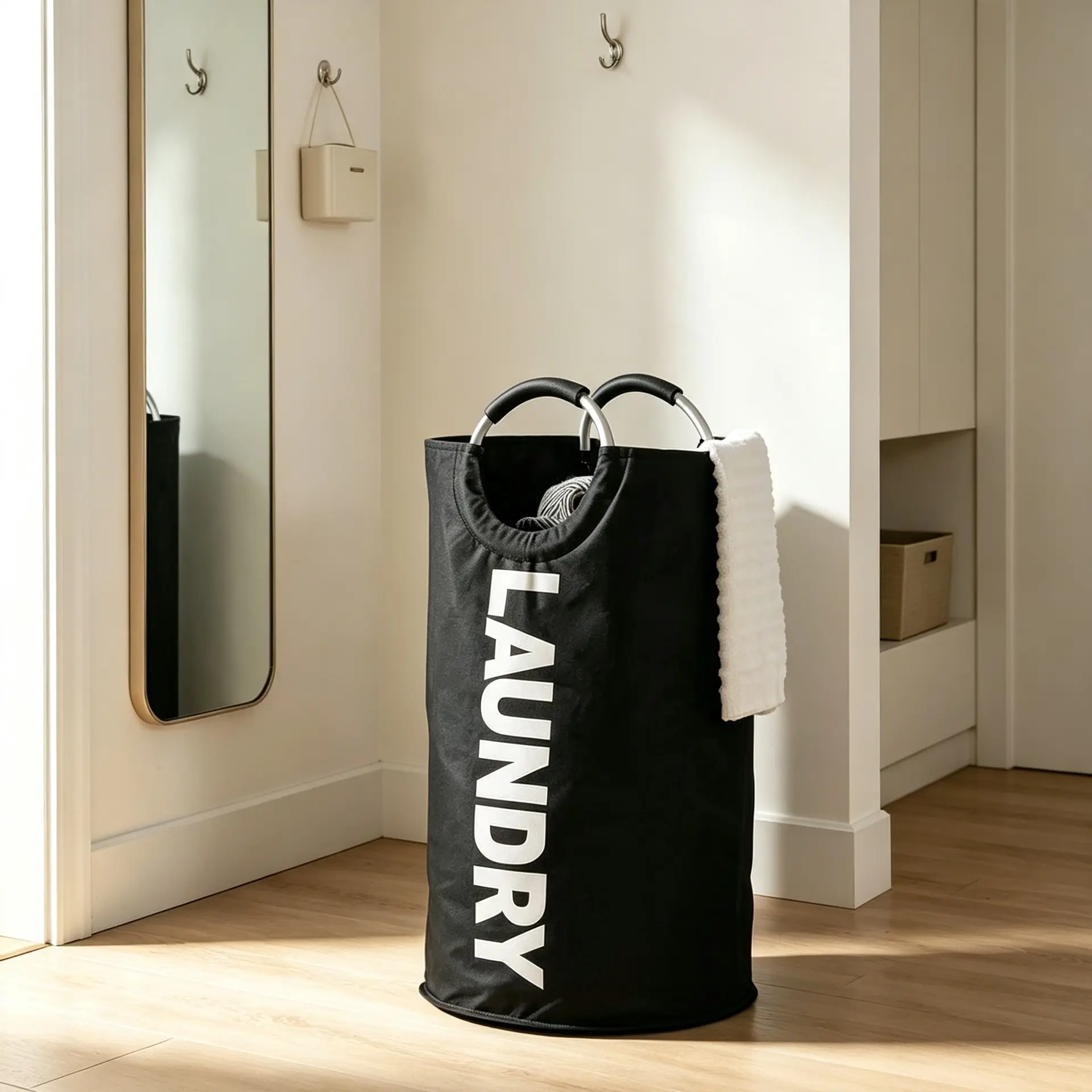 Large Freestanding Foldable Laundry Basket,Waterproof Oxford Fabric Laundry Hamper with Sturdy Reinforced Handles, Large Capacity Space-Saving Dirty Clothes Storage Bin,Ideal Organizer for Bedroom,Dorm&Apartment.Collapsible Waterproof Laundry Basket Set