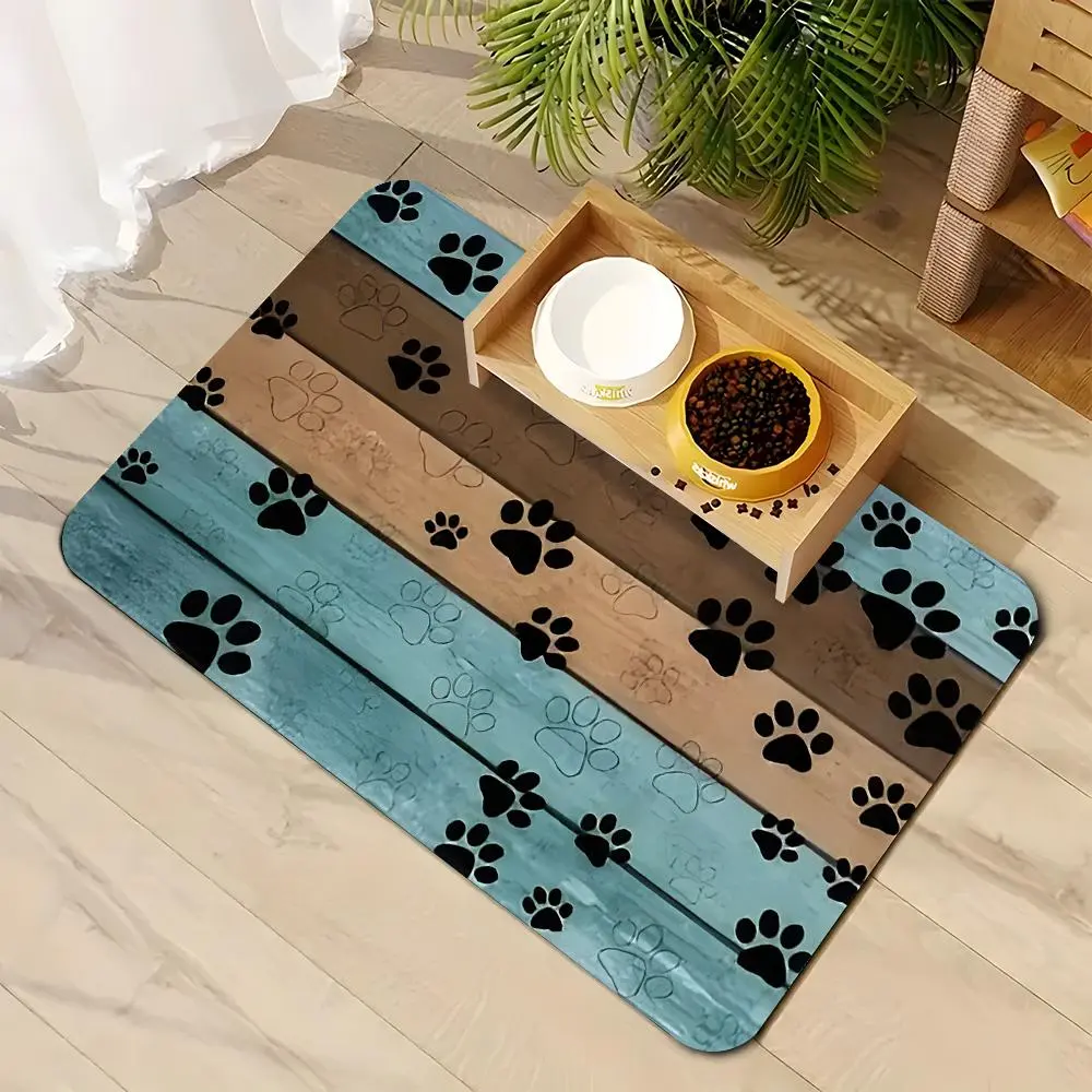 Rustic Wood Paw Print Pet Feeding Mat-Absorbent Dog Mat for Food and Water Bowl-No Stains Quick Dry Dog Water Dispenser Mat Multiple Sizes, Easy to Clean Dog Accessories Pet Supplies-Dog Water Bowl for Messy Drinkers Mat Ideal Gift for Pet Lovers