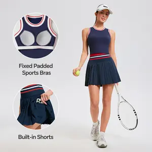 Airfree Women's 2-Piece Sleeveless Crew Neck Vest Top & Pocketed Skirt Athletic Outfits, Comfortable Fit for Casual Sports & Tennis Wear, Female Athleisure Activewear for Summer