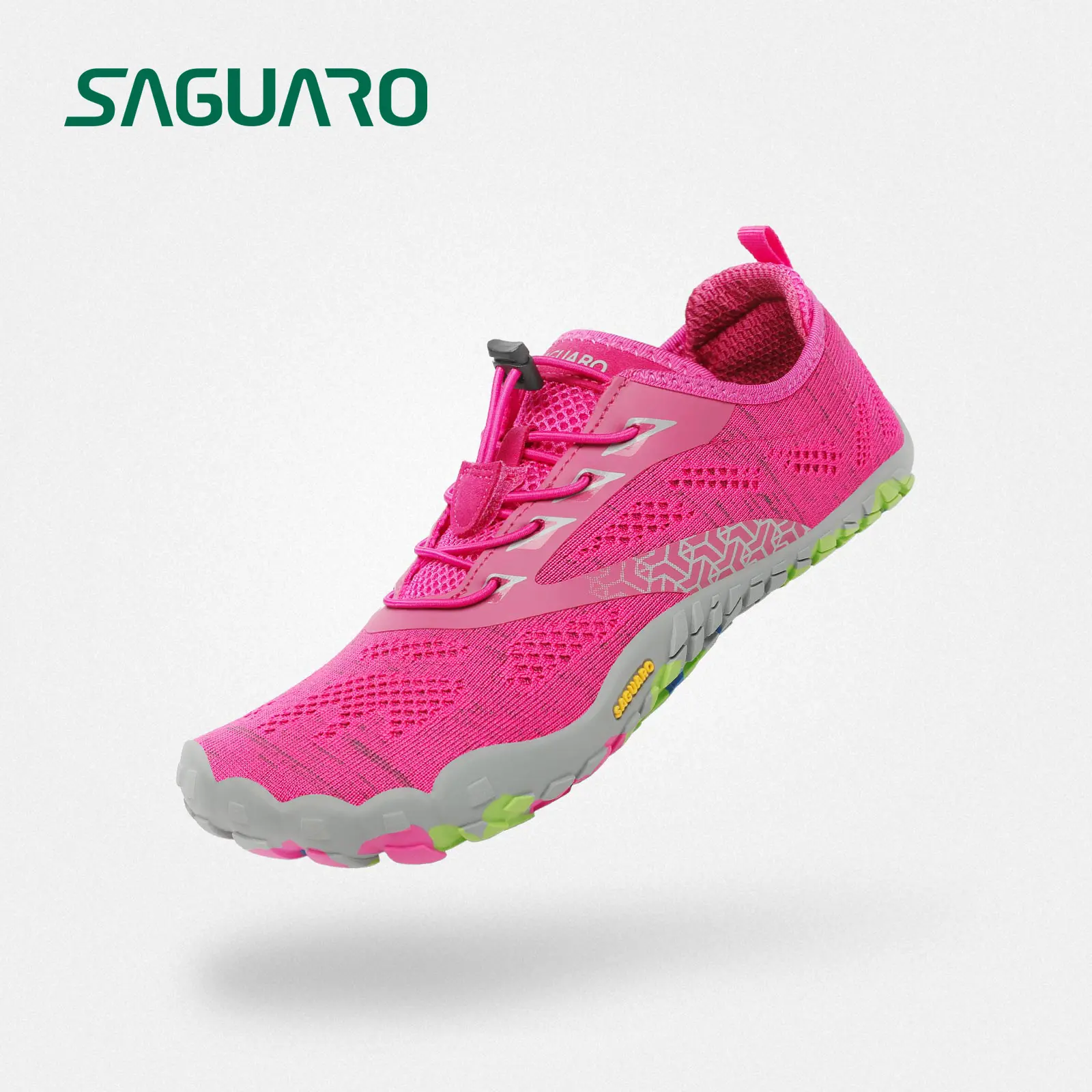 SAGUARO Women's Pink Minimalist Barefoot Shoes - 0 Drop, Lightweight Flyknit, 5 Wide Toes, Low Top Slip On Rubber Running Sports Shoes for Walking, Summer Casual Outdoor Footwear