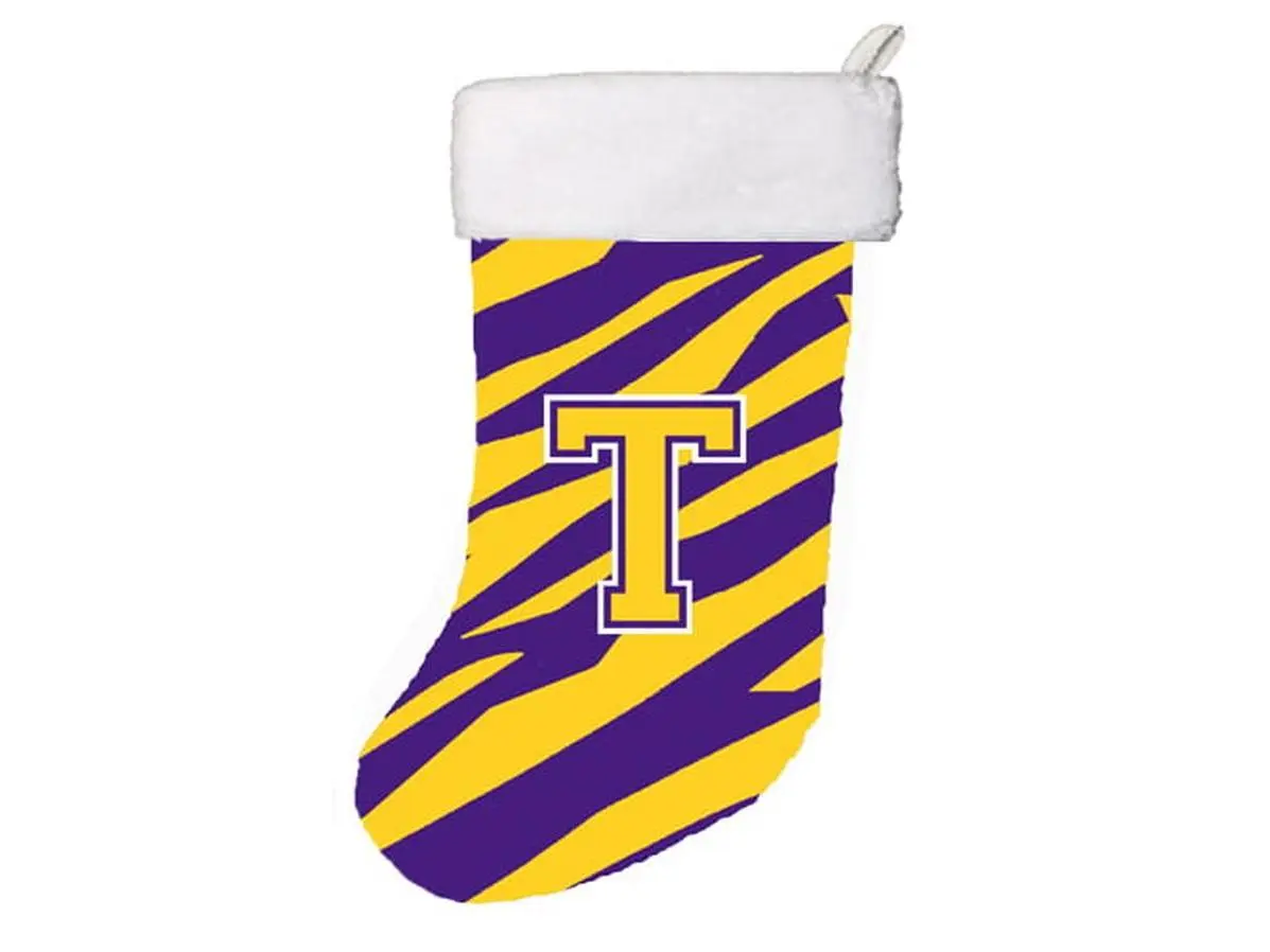 Tiger Stripe - Purple Gold Initial T Monogram Initial Christmas Stocking